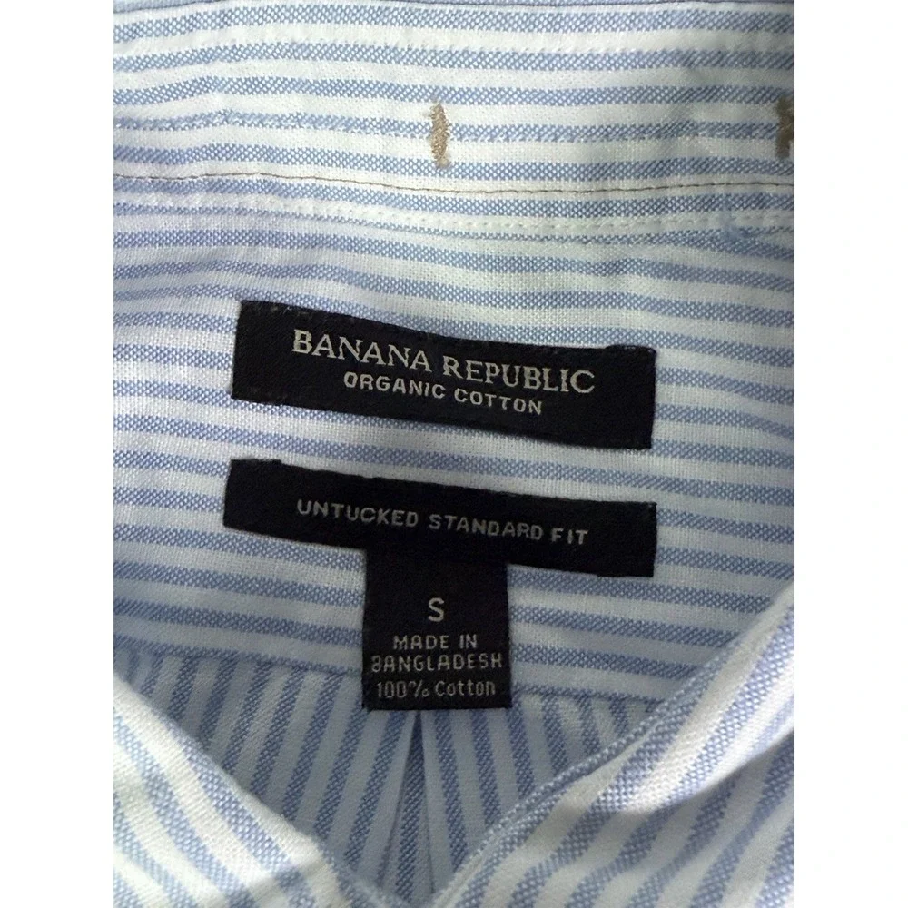 Banana Republic Untucked Oxford Shirt Men Small Blue White Stripe Organic Cotton